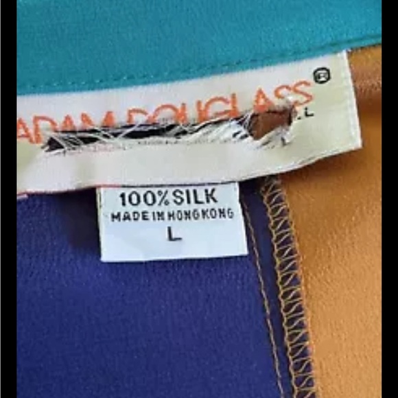 Vtg 80s Top 100% Silk Color Block Blouse Gold Buttons Shoulder Pads Size L - Picture 8 of 10